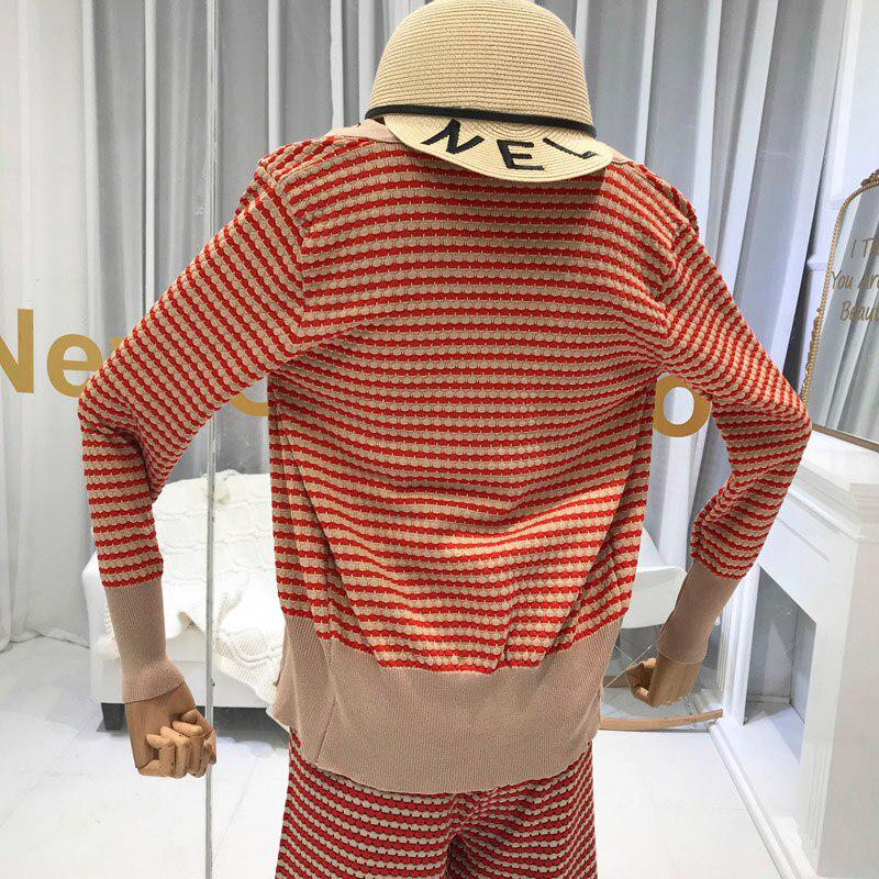 New Women Knitted Striped Cardigan Jacket Tank Pants 3 Pieces Clothing Set Knitting Sweater Suits