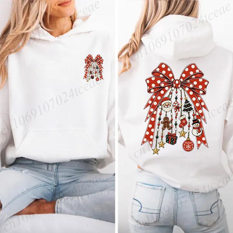 Felpe con Cappuccio Donna Charms di Natale Divertenti Stampa a Pois con Fiocco Felpa con Cappuccio Felpe Casual Moda Trendy Streetwear Regali di Natale