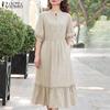 ZANZEA Women Summer Stand Collar Casual Half Sleeve Dress