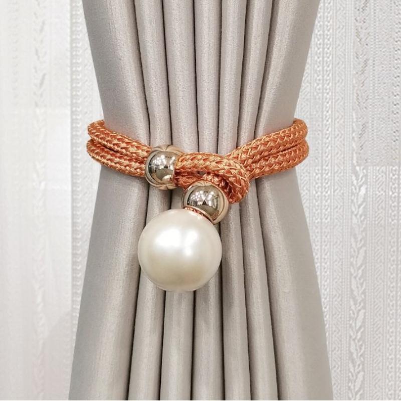 French Curtain Tiebacks with Faux Pearl Decorations, Convenient Tiebacks Decorative Curtain Holdbacks