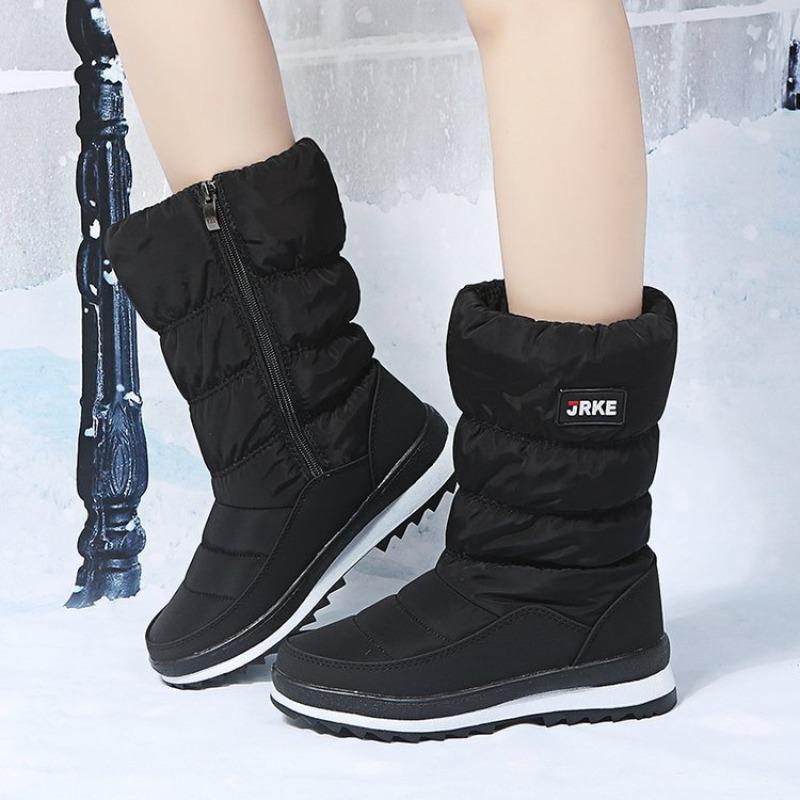 Japan and South Korea round head thick-soled medium tube snow boots women's large size velvet thickened side zipper cotton boots warm cotton shoes