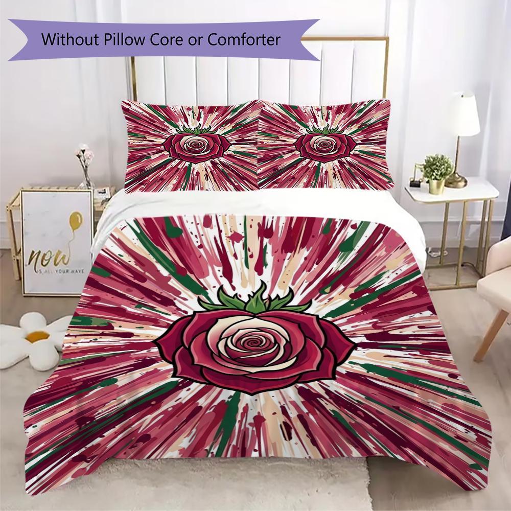 Rose Pattern Bedding uilt Set uilt Cover Pillowcase Home Decoration Birthday Gift (1 * duvet cover + 2 * pillowcase without core)54
