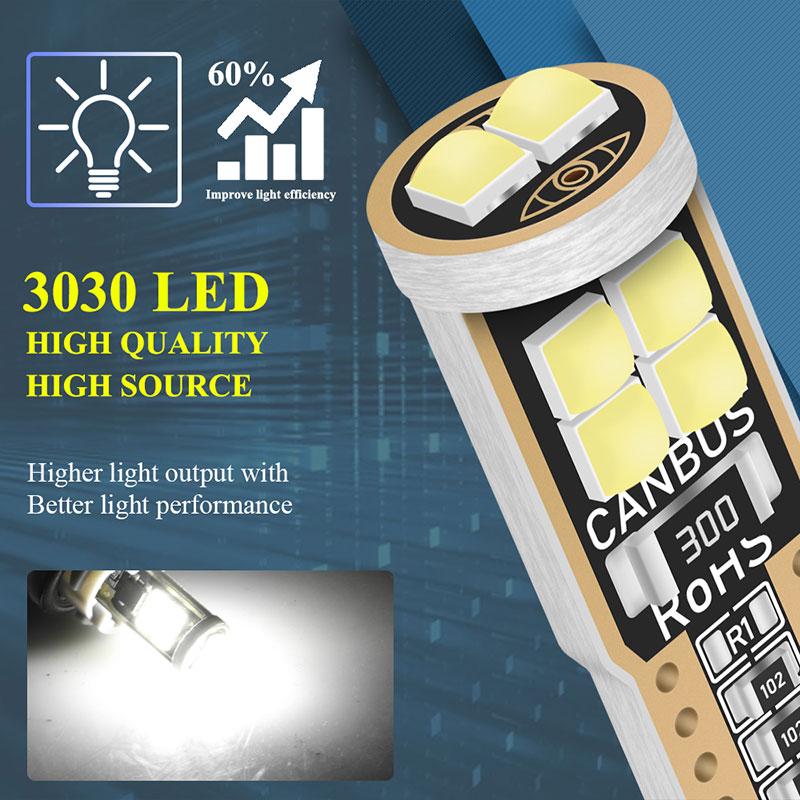 10PCS T10 W5W Car Indication Width Light Interior Dome Light Parking Automatic Wedge Light Canbus No Error Universal 12V 6000k