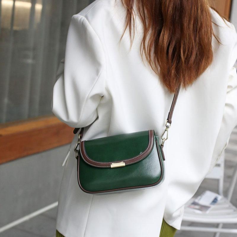 Vegetable Tanned Cowhide Small Bag Genuine Leather Women's Bag Fashion Vintage Single Shoulder Crossbody Color Head Layer Cowhide