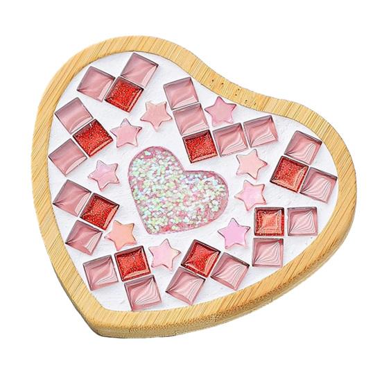 Yousheng 1 Set DIY Mosaic Tile Coaster Set Mixed Color Mosaic Kit with Wooden Coaster Kids Adults Handmade Mosaic Crafts Coaster with Accessories