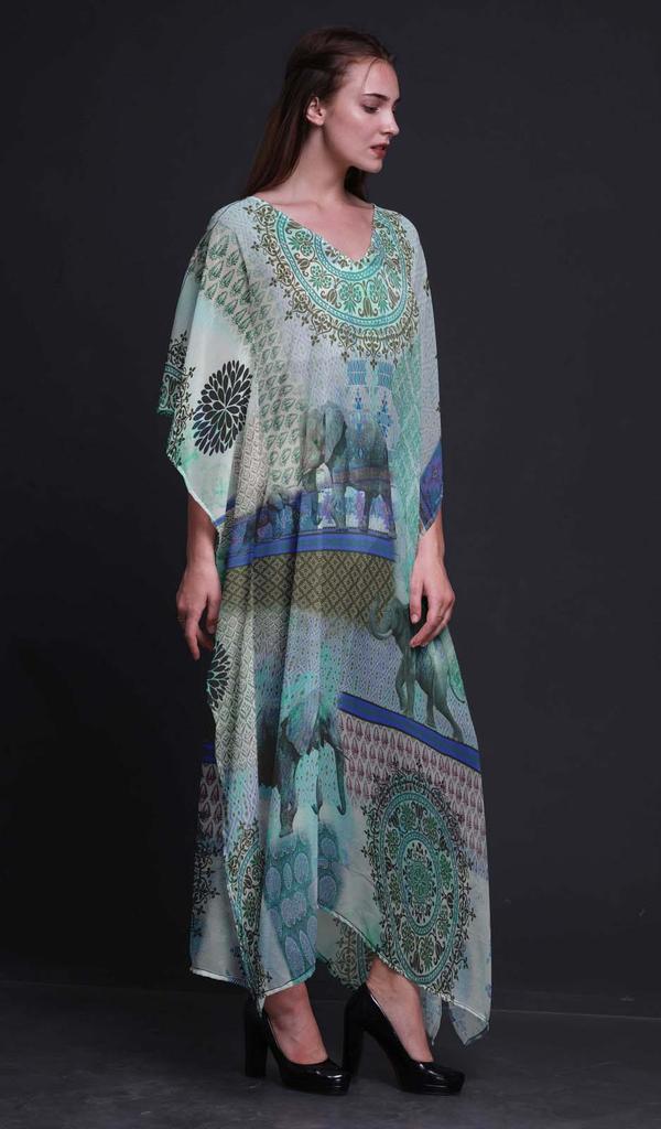 Phagun Elephant Animal Beach Kaftan Bikini Cover Up Womena    S Maxi Dress Long