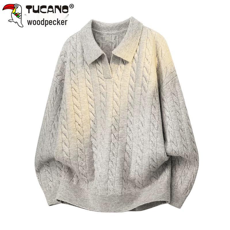 

TUCANO Men s Retro Cable Knit Turn-down Collar Sweater 2XL