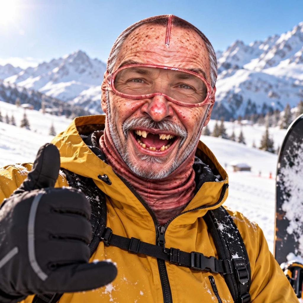Maschera da Sci Unisex Novità Faccia da Vecchio, Divertente Stampa 3D Integrale Invernale, Occhiali da Sole Non Inclusi
