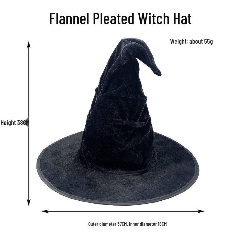 Black Velvet Pleated Witch Hat for Halloween Costume Accessories