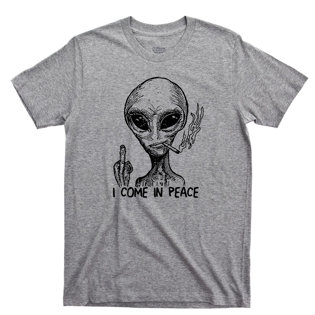 Alien I Come In Peace T Shirt Extraterrestrial UFO Area 51 Roswell Spaceship Tee S