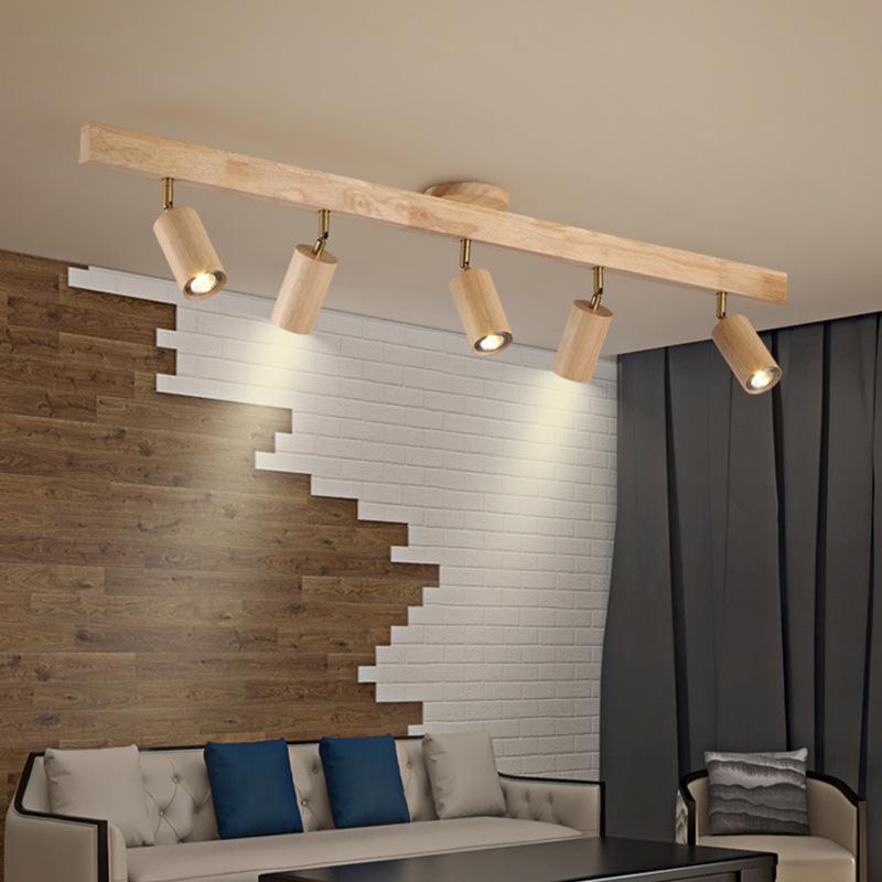 Wood Led Ceiling Lamp With Spot Lights For Living Room Bedroom Corridor Home Indoor Modern Chandeliers Spotlight