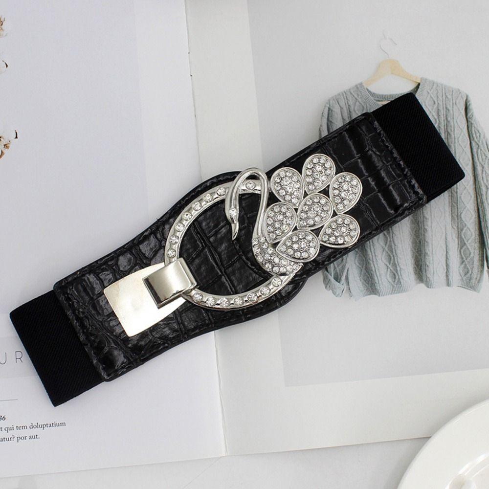 Casual Elastic Crystal Buckle Waistband Ladies Dress Cummerbund Cinch Waist Belt Wild Skirt Bands