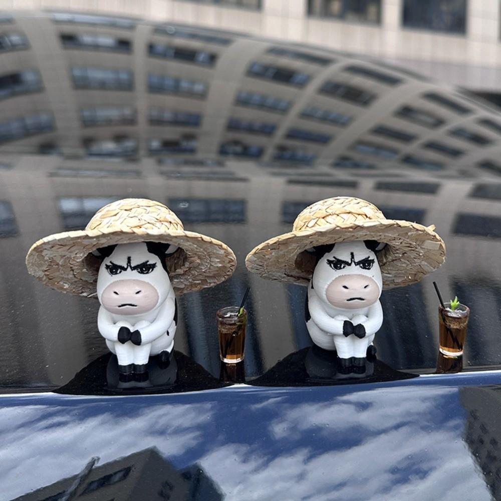 Cute Grass Cow Figure Ugly-cute Car Ornament Emo Center Console Decoration  Center Console