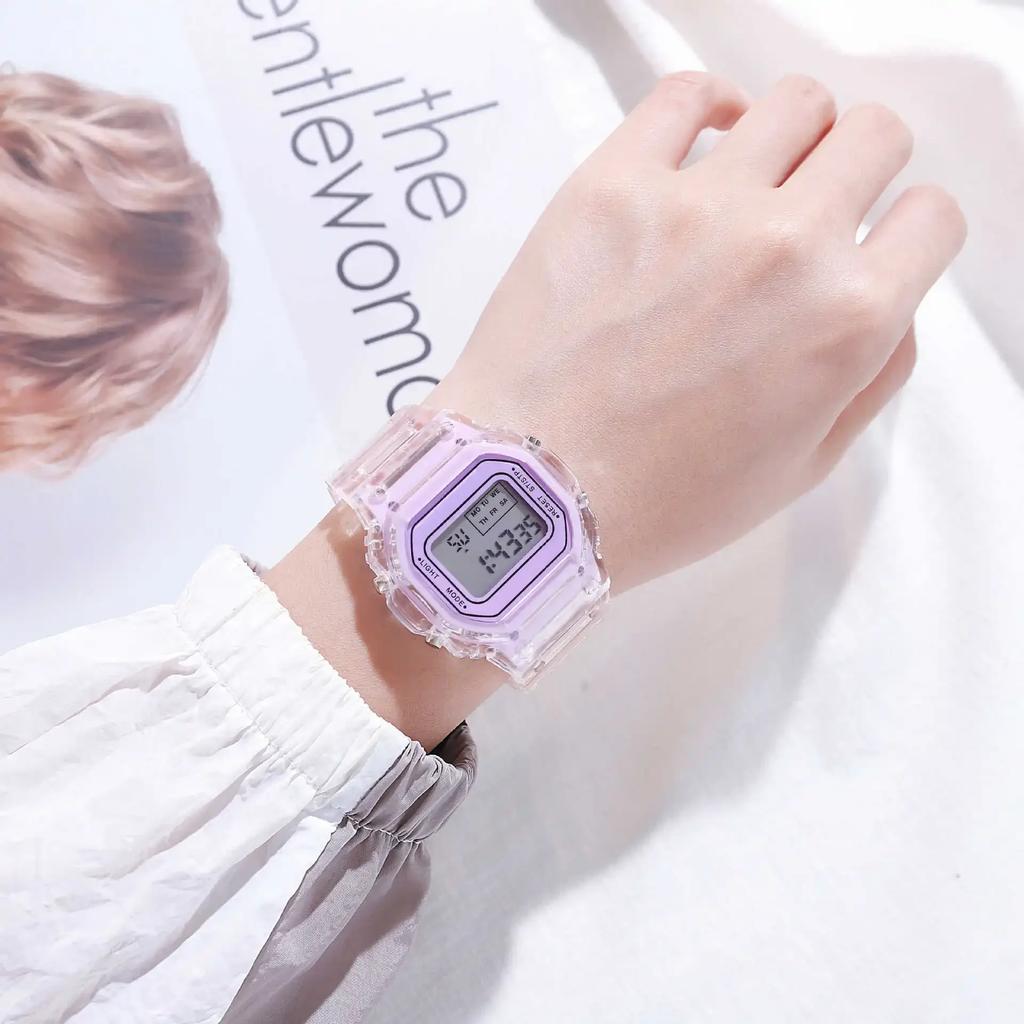 New Fashion Transparent Electronic Watch LED Ladies Wristwatch Sports Waterproof Electronic Watchs Candy Multicolor Student Gift