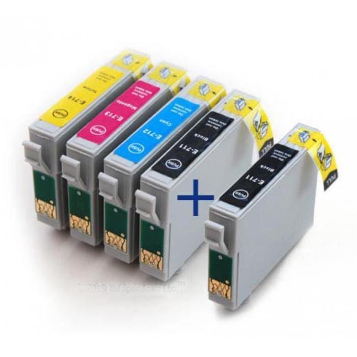 Pack 5 cartouches compatibles EPSON T0715 - STYLUS DX9400f 1 noir + 1 GRATUITE et 3 couleurs