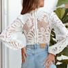 Lace Design Women Blouse Hollow Out Long Sleeve Elegant Top Casual