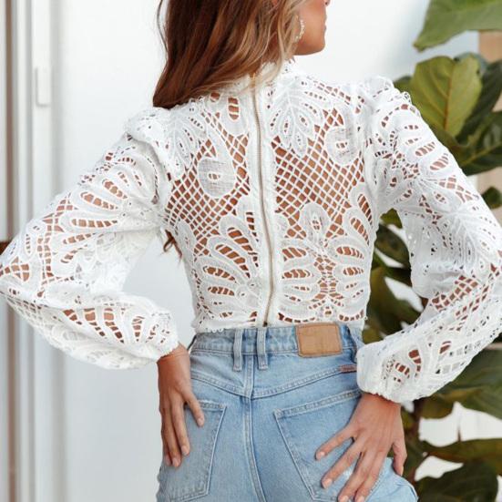 Lace Design Women Blouse Hollow Out Long Sleeve Elegant Top Casual