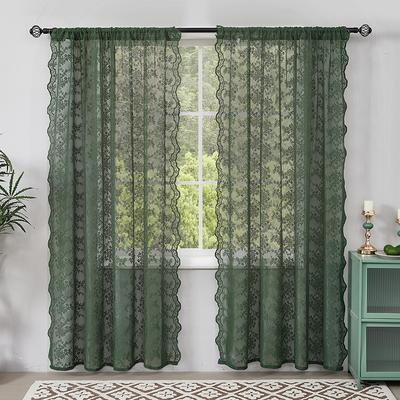 1pc Vintage Floral Lace Sheer Curtain - Semi-Transparent Light Filtering Drapery for Bedroom & Living Room,Rod Pocket Design, Curtains for Living Room
