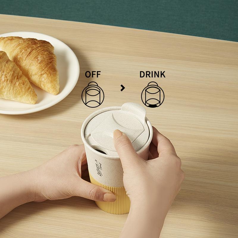 1PCS Portable Coffee Cup Double Wall Mug Wheat Straw Plastic Travel Water Bottle with Lid Microwave Heat Preservation Drinkware