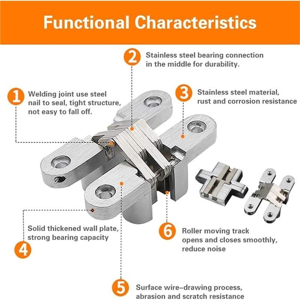 Hidden Gate Hinge Stainless Steel Invisible Door Hinges Concealed Barrel Wooden Box Silver
