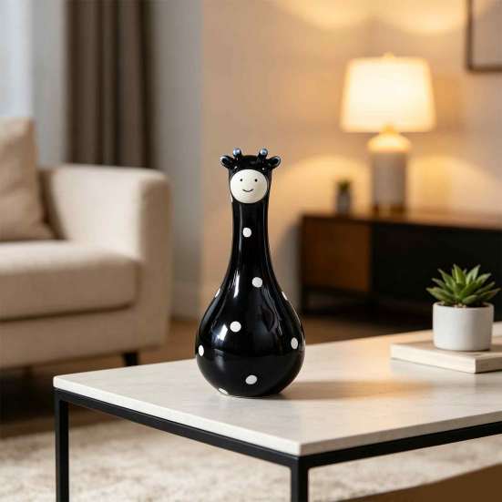Multifunctional Resin Art Cute Polka Dot Giraffe Vase, Hand-painted Flower Creative Big-mouthed Animal Shaped Floral Container Holder for Home Living