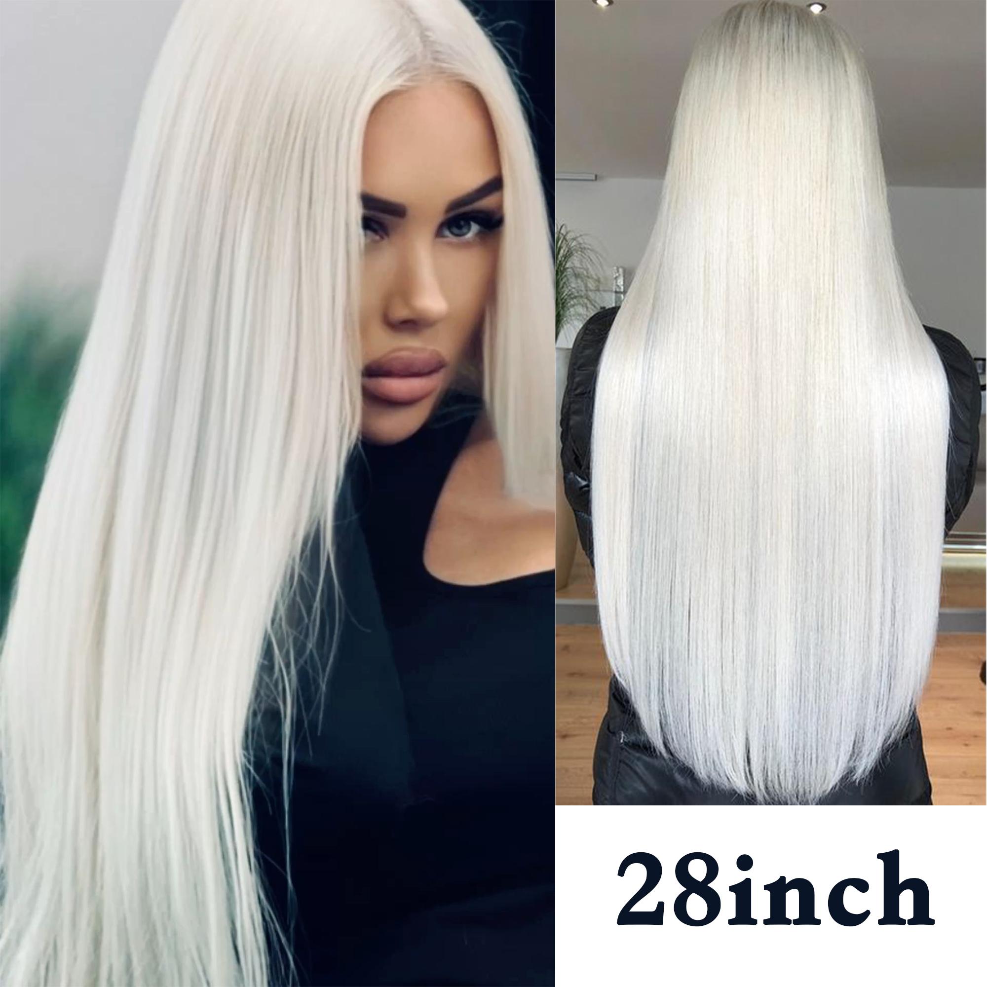 Lichtblond Pruik 28 Inch Pruik Lang Steil Synthetische Pruiken Hoge Temperatuur Vezels voor Cosplay Maanlicht Wit 28inches wit