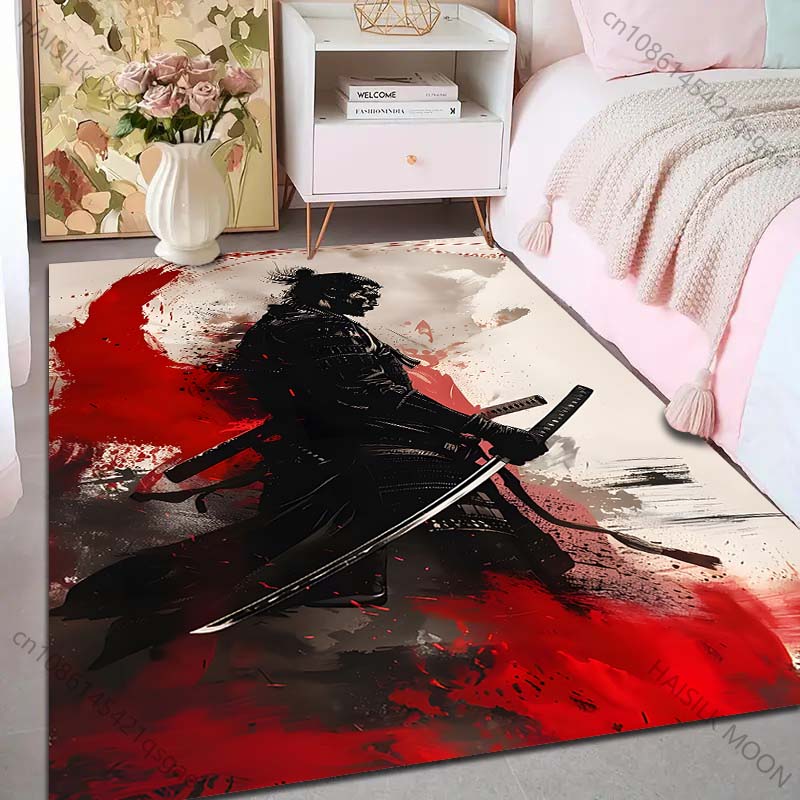 1PC Samurai with Swords Art Print Carpet Rug for Living Room Bedroom Sofa Doormat Home Decor Non-slip Floor Mat