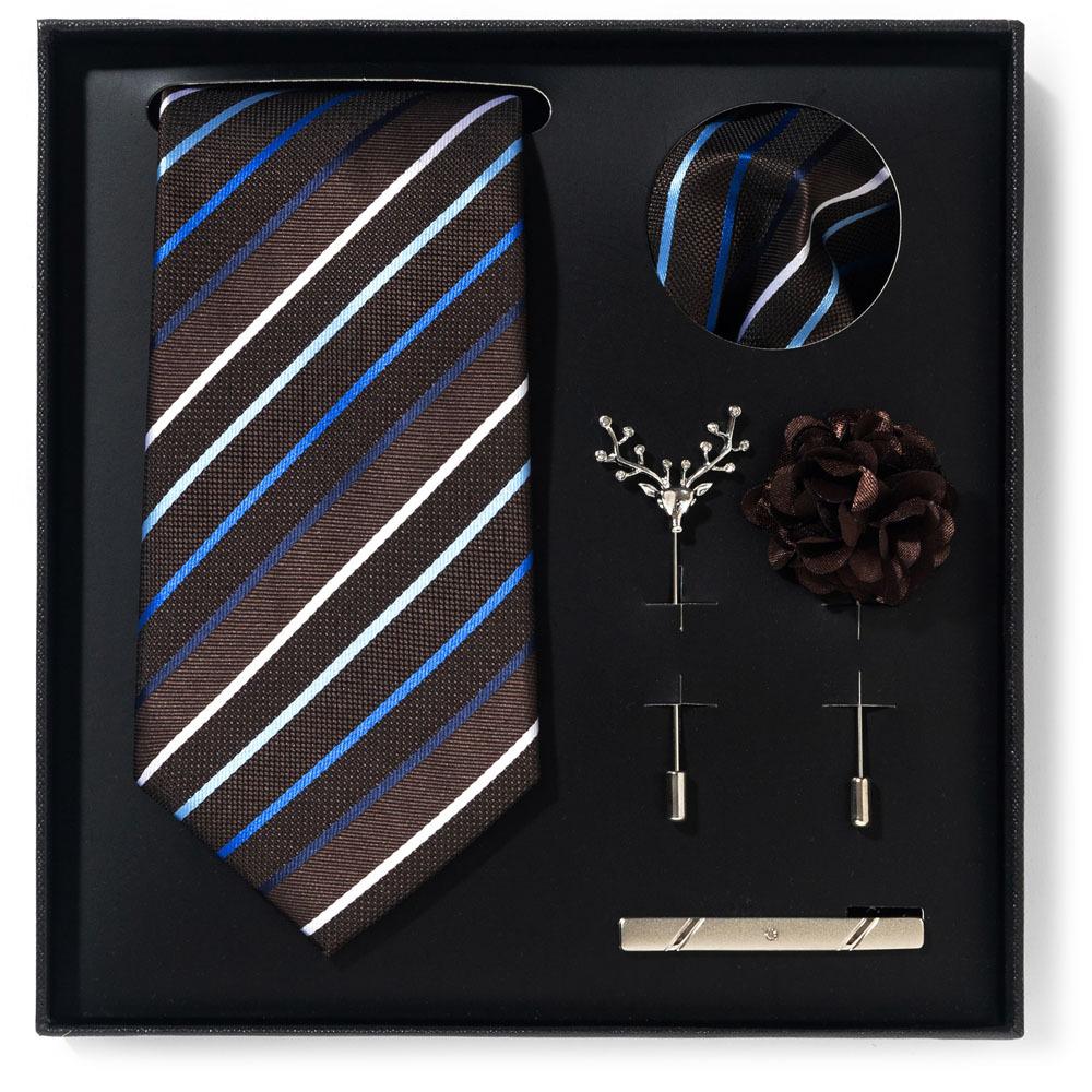 Tie Men'S Net Color Striped Cashew Flower Men'S Tie High Sense 6-Piece Gift Box Men'S Suit Accessories