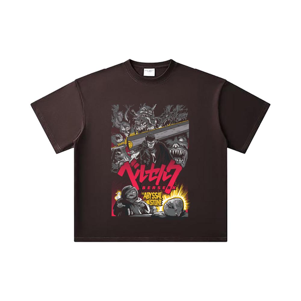 260 GSM Double Yarn 32 Count 100% Cotton Berserk V3 Abyssal Stone Print Unisex Heavy Cotton T Shirt