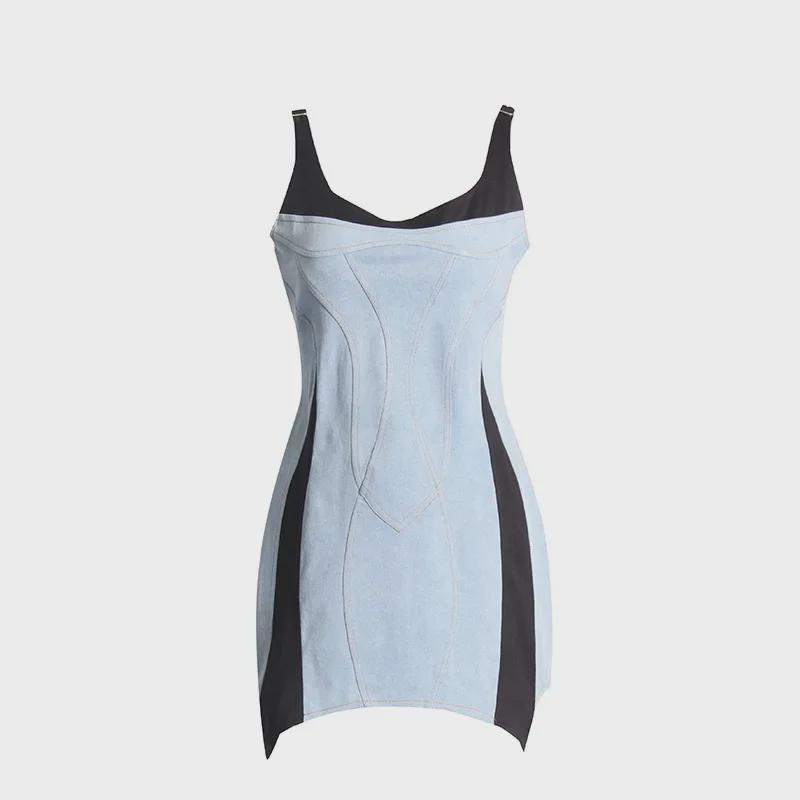 Französischer High-Grade Denim Latzrock - Damen 2024 Herbst Hüftbetontes Fischgrätenkleid