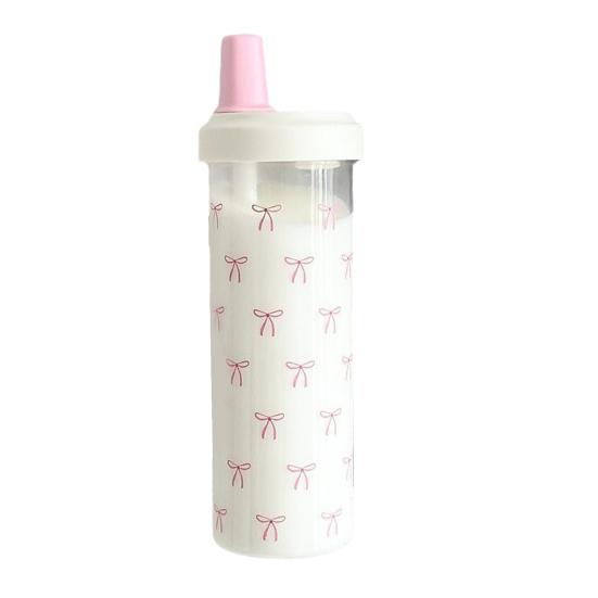Pink Bow Print Water Bottle with Straw Lid 700ml Cute