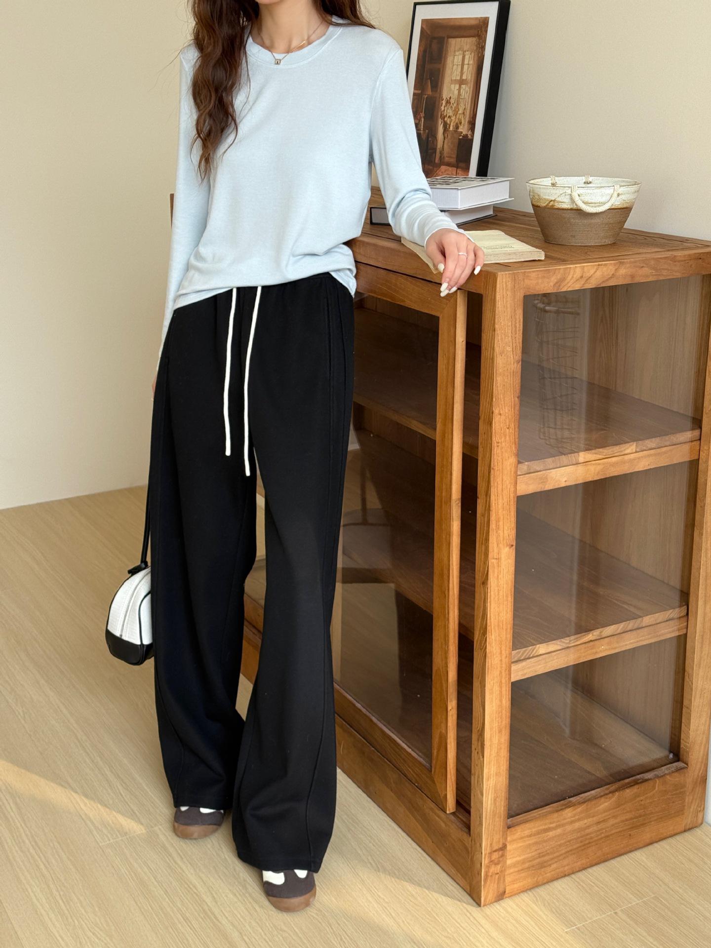 

2026 Spring Retro Wide-Leg Trousers – Casual Loose Fit M (105-120 lbs, Length 101cm) чёрный