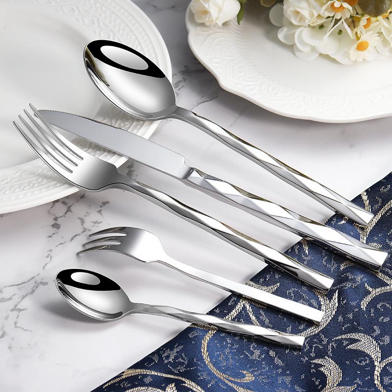 Square Handle Rhombus Stainless Steel Knife, Fork and Spoon High-grade Thickened Stainless Steel Western Tableware Restaurant Knife, Fork and Spoon