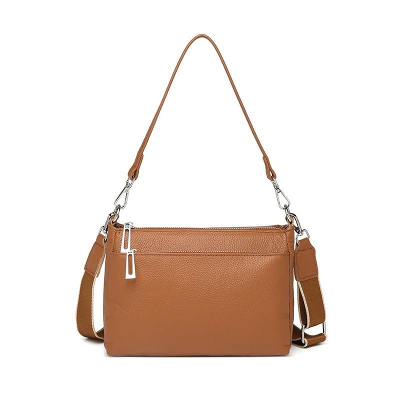 

Real Cow Leather Crossbody Tote Bag Fashion Shoulder Messenger Bags Solid color Genuine Leather Handbags Female Sac 24cm 9cm 16cm