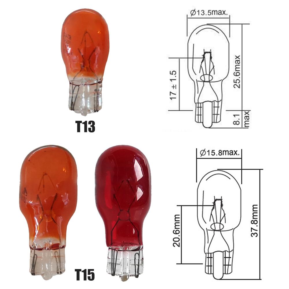 10x T15 12V16W Clear Glass Amber White Halogen Lamp Bulbs Car Interior Light Clearance Light Dashborad Instrument Lights