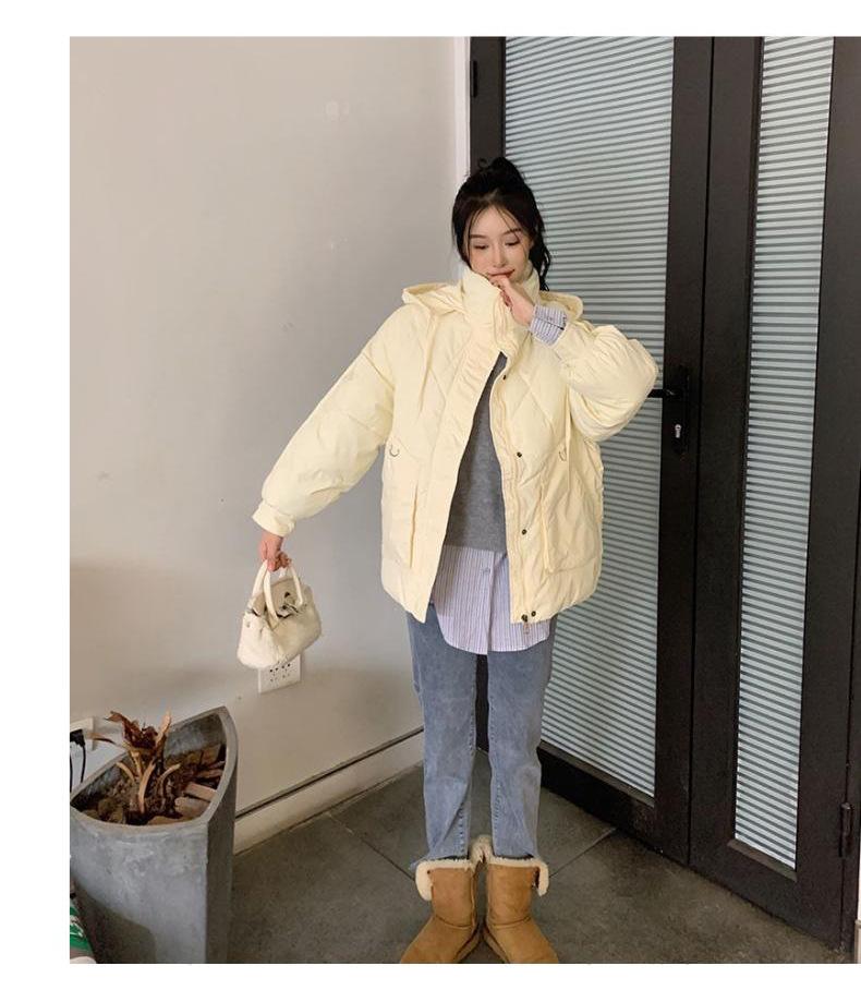 Women's Autumn and Winter Coat Thickened Hooded Short Loose Large Pocket Slim Warm Coat