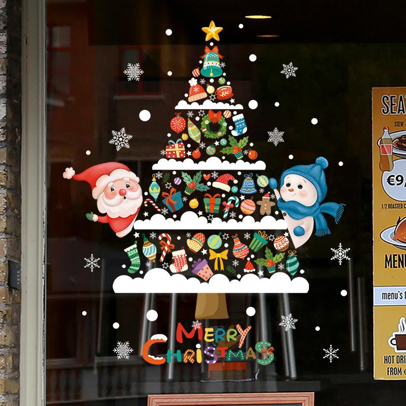 Christmas Decoration Stickers Shopping Mall Display Window Glass Stickers Cute Santa Claus Snowflake Christmas Tree Supplies