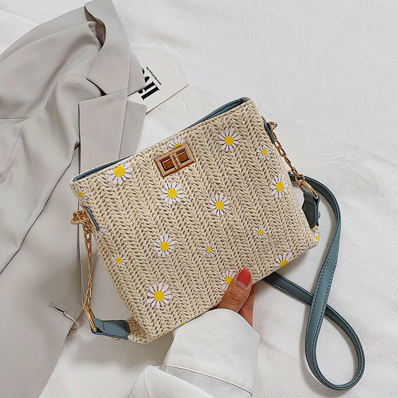 SCIONE Letní slaměná tkaná taška 2020 Nová dámská crossbody taška Western Styl All-match Chain Woven Crossbody taška na jedno rameno