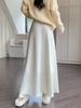 2025 Women's High Waist Slimming Pleated Knitted Skirt, Autumn Winter Petite Long A-line