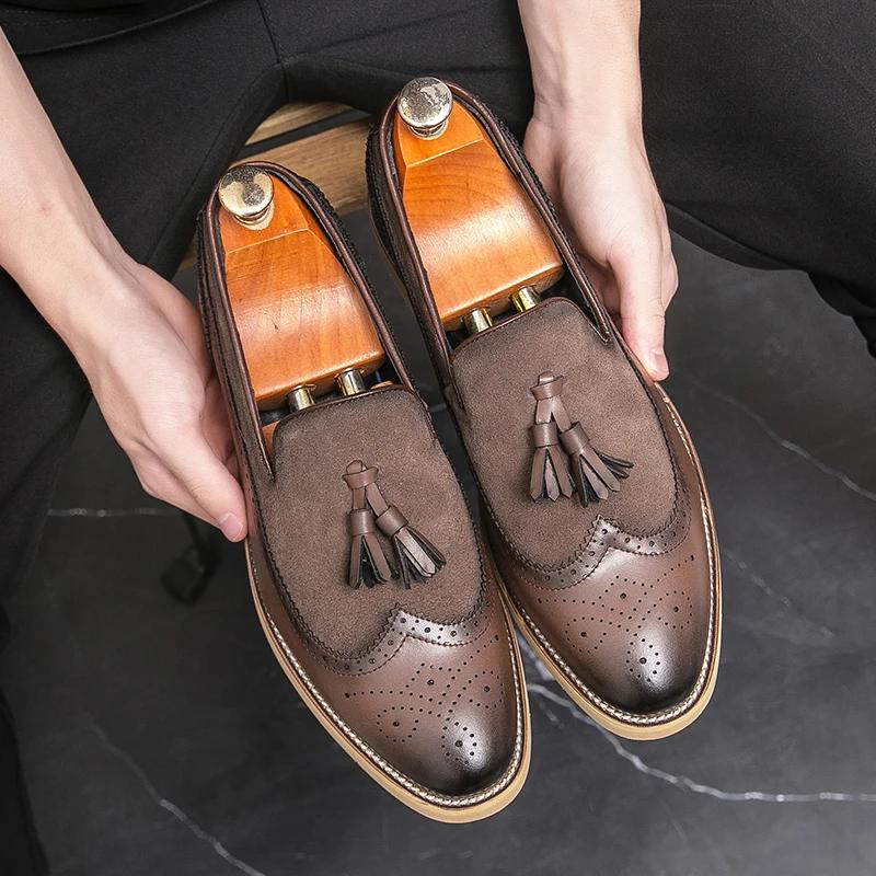 Zapatos Elegantes Formales de Moda Casual para Hombre Zapatos Elegantes Formales Mocasines Slip-on para Vestir de Noche Fiesta Borlas Zapatos de Cuero Zapatos de Boda