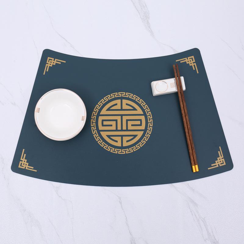 Western food mat PVC leather oil-proof and waterproof fan-shaped dining table mat Chinese tableware mat New Chinese plate
