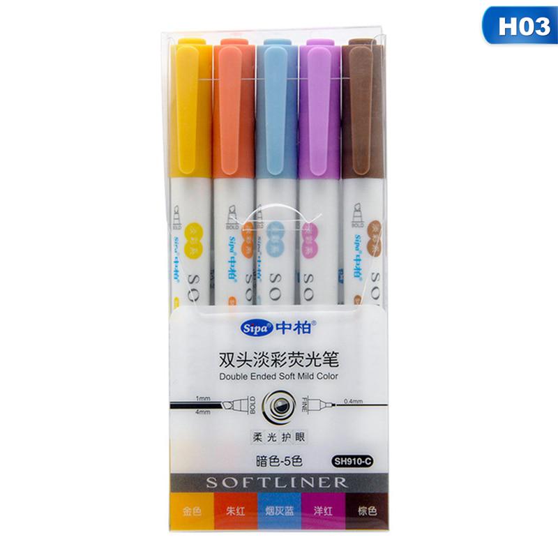 Buy 5Pcs School Highlighter Pen Students Highlighters Marker Brush Pens