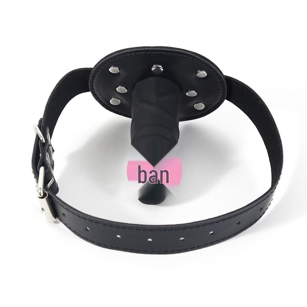 Čierny kožený penisový gag s PU krúžkami - Párty bondage hračka pre zábavu a flirtovanie
