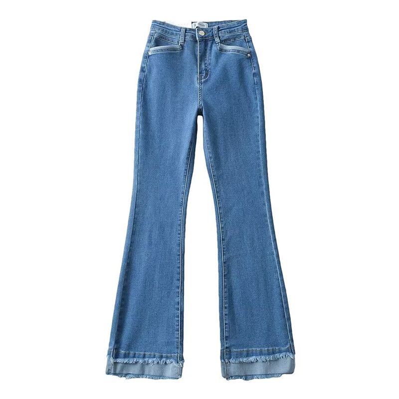 

Fashion Style 2023 Summer Women s Stylish Slim Fit Easiest for Match Foot Mouth Patchwork Slightly Flared Stretch Denim Blue M