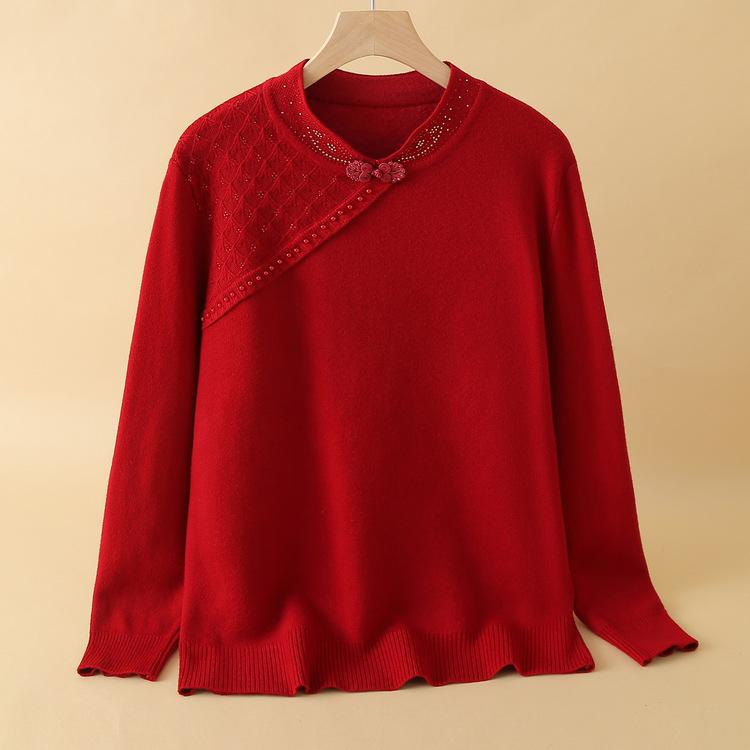 

Пожилые мамы носят вязаные топы для 50-летних женщин среднего и пожилого возраста, праздничный красный свитер для женщин с бархатной теплой осенью и зимой 3XL красный