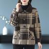 Cardigan carré à col carré à carreaux pour Maman - Printemps/Automne: Nouveau Manteau en Laine 2025 pour Femmes d'Âge Moyen et Âgées