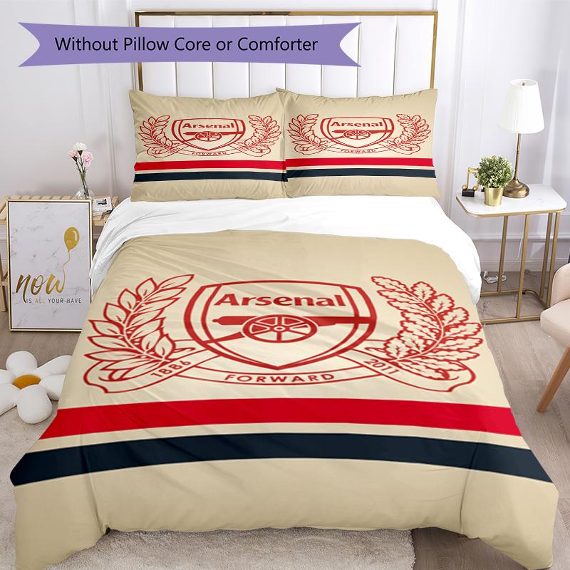 3pcs Arsenal Football Club Bedding Set Duvet Cover Closure Includes 1 Duvet Cover & 2 Pillowcases, Soft and Comfortable for All Seasons.