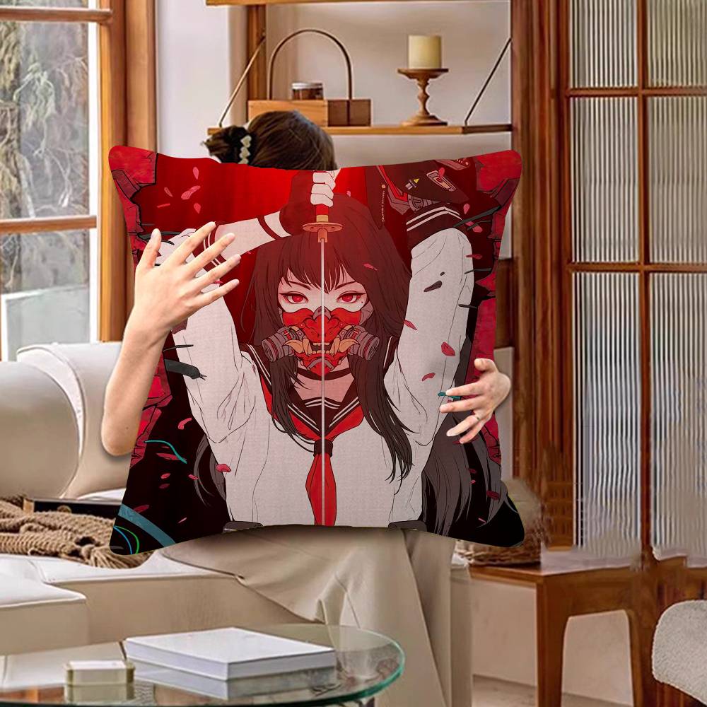 Japanese Samurai Oni Mask Cushion Cover Polyester Sofa Cushions Decorative Throw Pillows Home Decoration Pillowcover