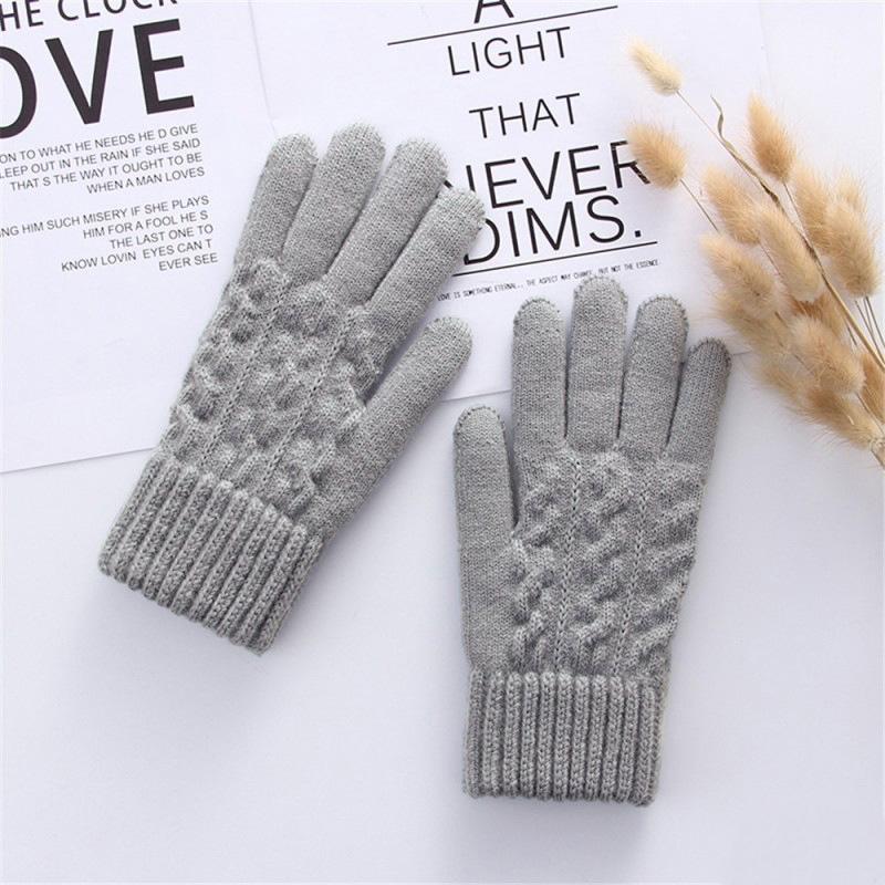Warm Knitted Women Gloves for Autumn Winter Touch Screen Multi Color Double Layer Thick Plush Five Finger Riding Cold Resistant