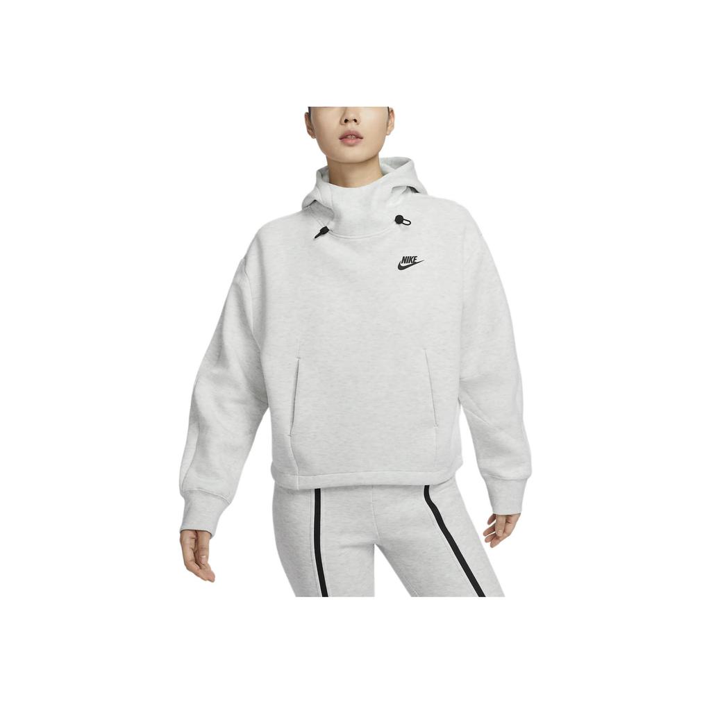 Nike Ropa Deportiva Tech Fleece Sudadera con Capucha Estampado Bordado de Logo Oversize para Mujer Gris Claro FV6323-013